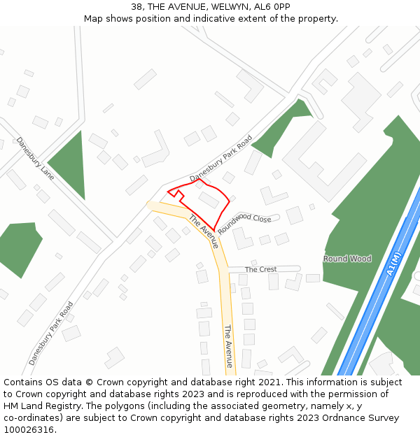 38, THE AVENUE, WELWYN, AL6 0PP: Location map and indicative extent of plot