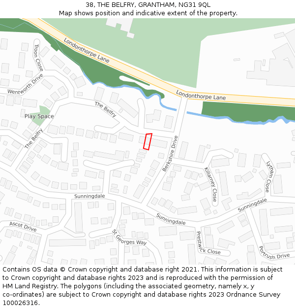 38, THE BELFRY, GRANTHAM, NG31 9QL: Location map and indicative extent of plot