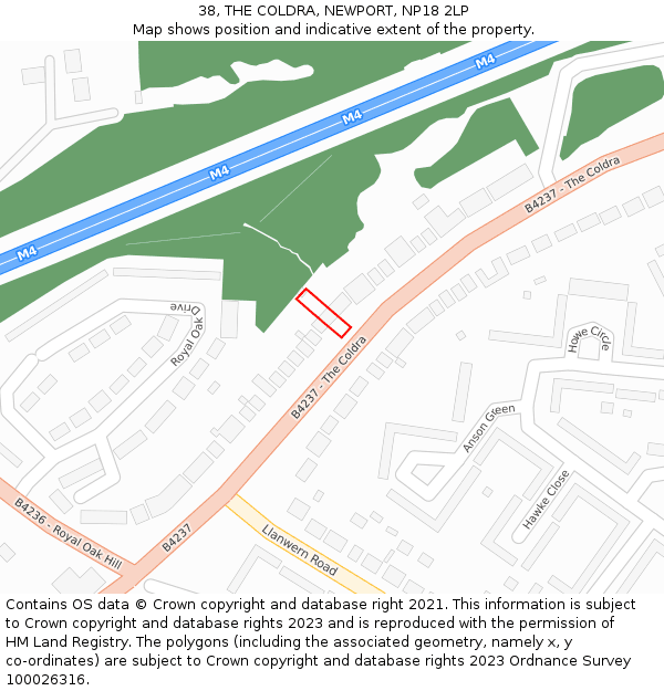 38, THE COLDRA, NEWPORT, NP18 2LP: Location map and indicative extent of plot