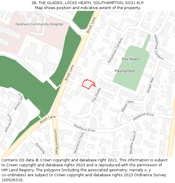 38, THE GLADES, LOCKS HEATH, SOUTHAMPTON, SO31 6UY: Location map and indicative extent of plot