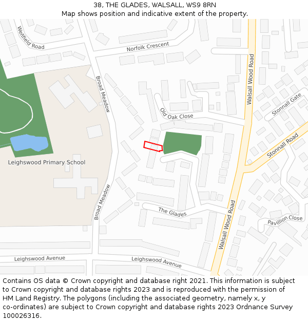 38, THE GLADES, WALSALL, WS9 8RN: Location map and indicative extent of plot