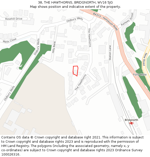 38, THE HAWTHORNS, BRIDGNORTH, WV16 5JG: Location map and indicative extent of plot