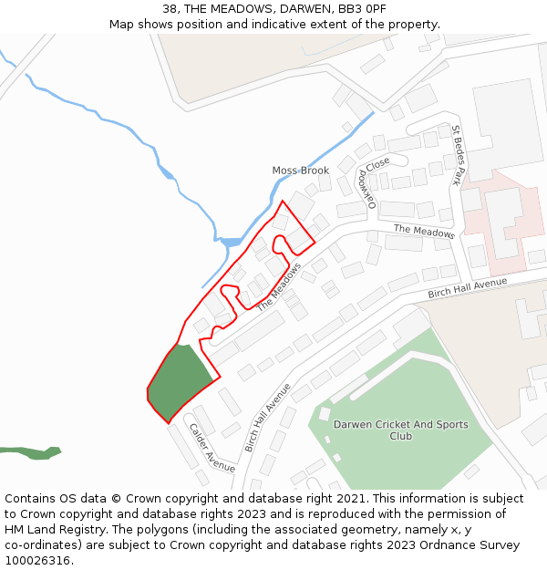 38, THE MEADOWS, DARWEN, BB3 0PF: Location map and indicative extent of plot
