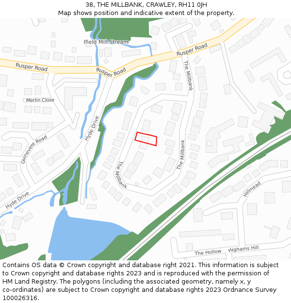 38, THE MILLBANK, CRAWLEY, RH11 0JH: Location map and indicative extent of plot