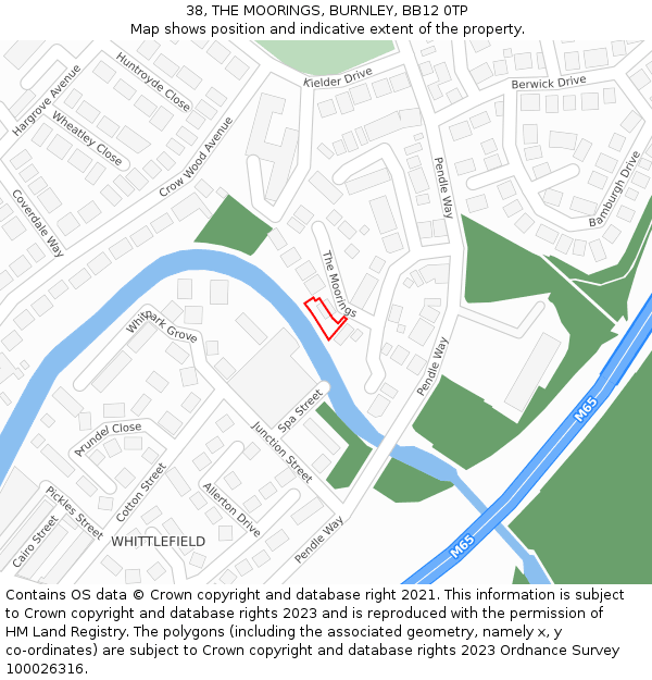 38, THE MOORINGS, BURNLEY, BB12 0TP: Location map and indicative extent of plot