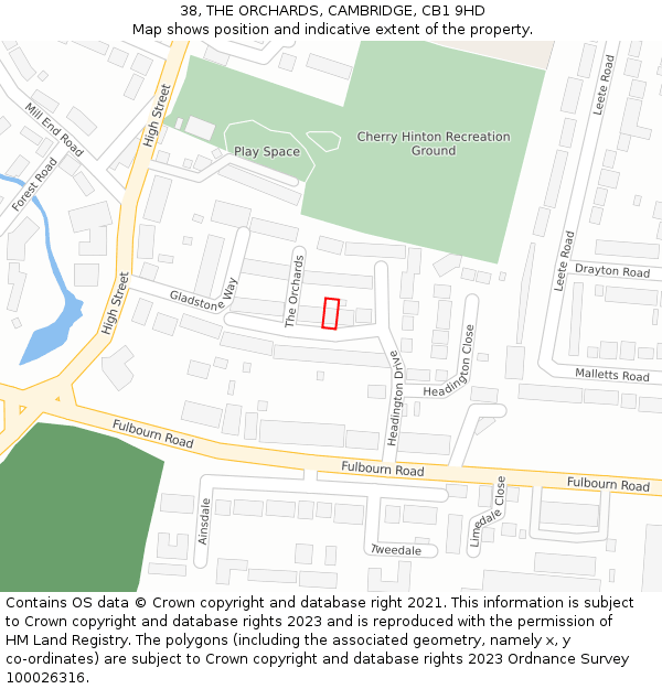 38, THE ORCHARDS, CAMBRIDGE, CB1 9HD: Location map and indicative extent of plot