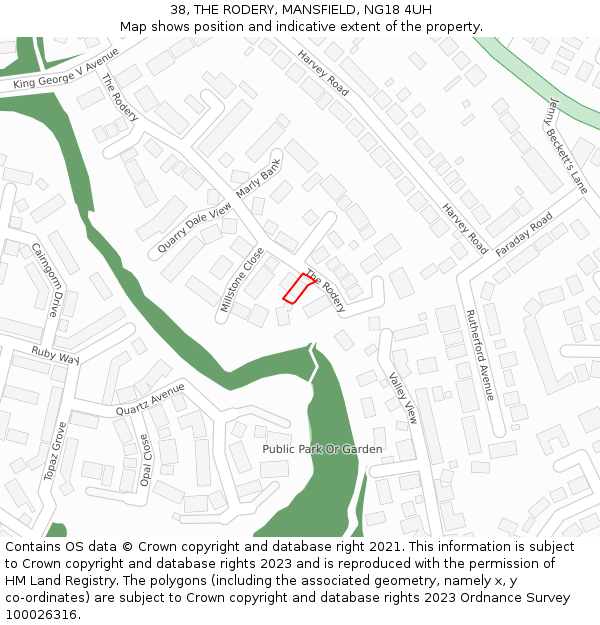 38, THE RODERY, MANSFIELD, NG18 4UH: Location map and indicative extent of plot