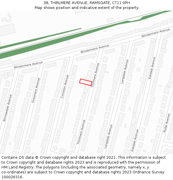 38, THIRLMERE AVENUE, RAMSGATE, CT11 0PH: Location map and indicative extent of plot