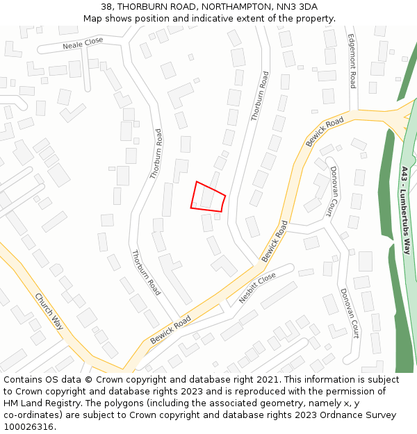 38, THORBURN ROAD, NORTHAMPTON, NN3 3DA: Location map and indicative extent of plot
