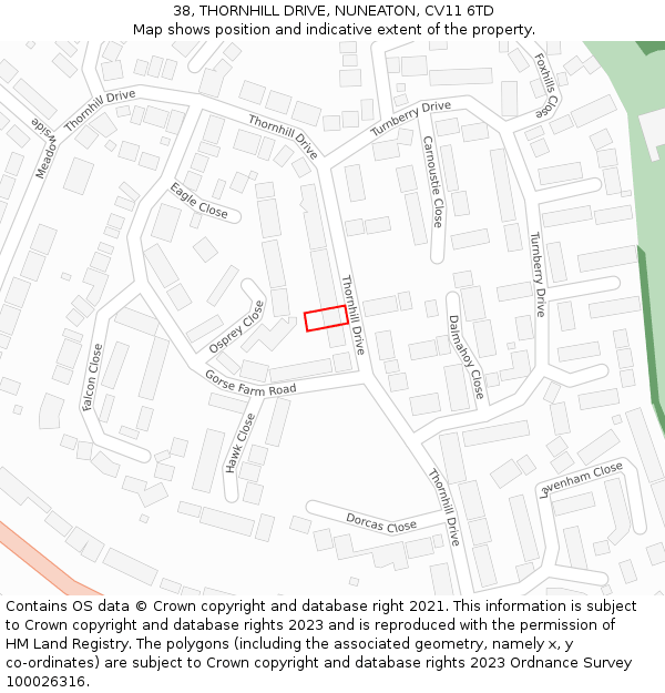 38, THORNHILL DRIVE, NUNEATON, CV11 6TD: Location map and indicative extent of plot