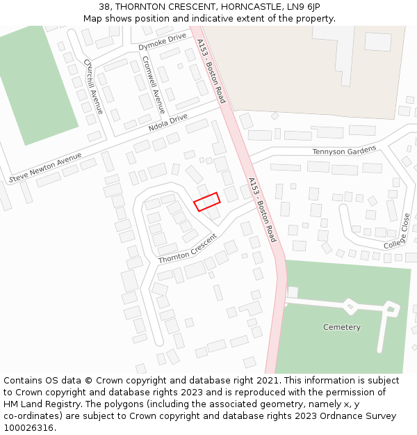 38, THORNTON CRESCENT, HORNCASTLE, LN9 6JP: Location map and indicative extent of plot