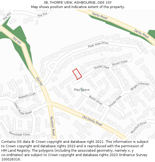 38, THORPE VIEW, ASHBOURNE, DE6 1SY: Location map and indicative extent of plot