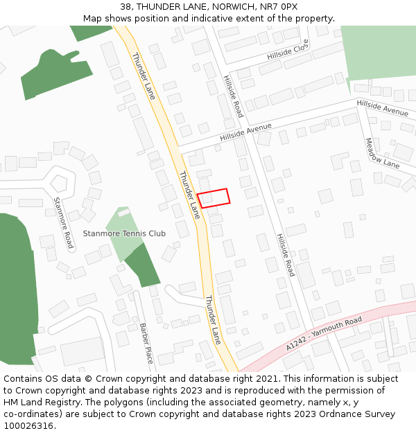 38, THUNDER LANE, NORWICH, NR7 0PX: Location map and indicative extent of plot