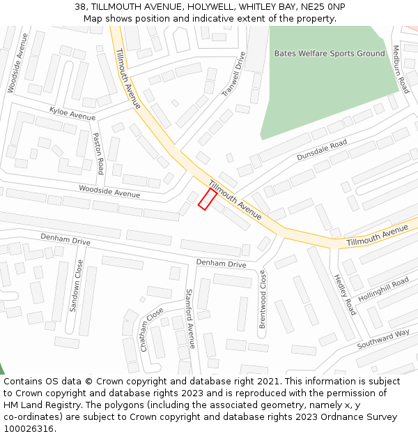 38, TILLMOUTH AVENUE, HOLYWELL, WHITLEY BAY, NE25 0NP: Location map and indicative extent of plot