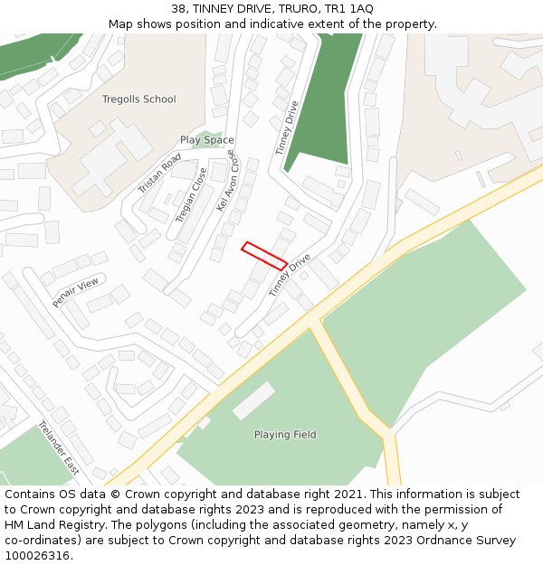 38, TINNEY DRIVE, TRURO, TR1 1AQ: Location map and indicative extent of plot