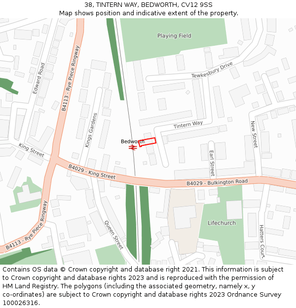 38, TINTERN WAY, BEDWORTH, CV12 9SS: Location map and indicative extent of plot