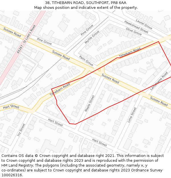 38, TITHEBARN ROAD, SOUTHPORT, PR8 6AA: Location map and indicative extent of plot