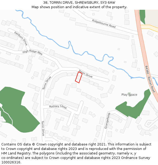 38, TORRIN DRIVE, SHREWSBURY, SY3 6AW: Location map and indicative extent of plot