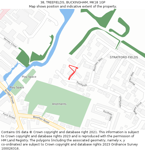 38, TREEFIELDS, BUCKINGHAM, MK18 1GP: Location map and indicative extent of plot