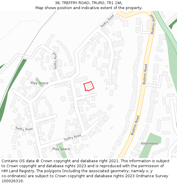 38, TREFFRY ROAD, TRURO, TR1 1WL: Location map and indicative extent of plot