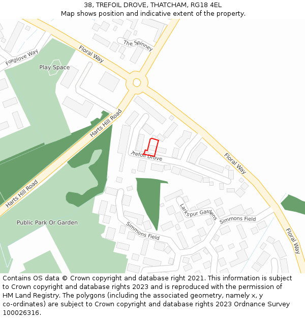 38, TREFOIL DROVE, THATCHAM, RG18 4EL: Location map and indicative extent of plot