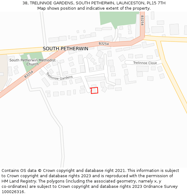 38, TRELINNOE GARDENS, SOUTH PETHERWIN, LAUNCESTON, PL15 7TH: Location map and indicative extent of plot