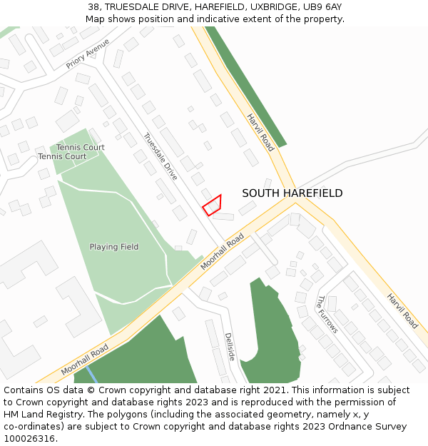 38, TRUESDALE DRIVE, HAREFIELD, UXBRIDGE, UB9 6AY: Location map and indicative extent of plot