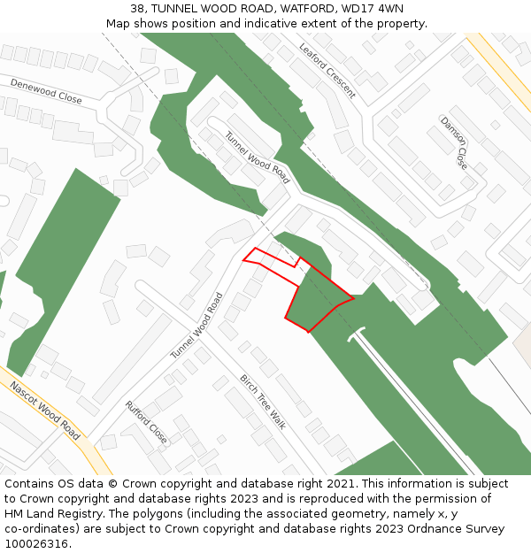 38, TUNNEL WOOD ROAD, WATFORD, WD17 4WN: Location map and indicative extent of plot