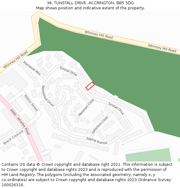 38, TUNSTALL DRIVE, ACCRINGTON, BB5 5DG: Location map and indicative extent of plot