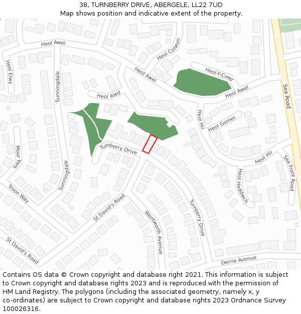 38, TURNBERRY DRIVE, ABERGELE, LL22 7UD: Location map and indicative extent of plot