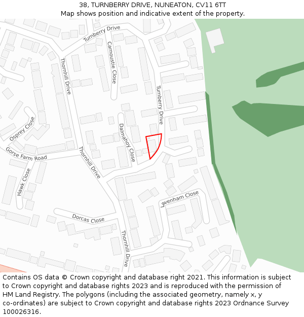 38, TURNBERRY DRIVE, NUNEATON, CV11 6TT: Location map and indicative extent of plot