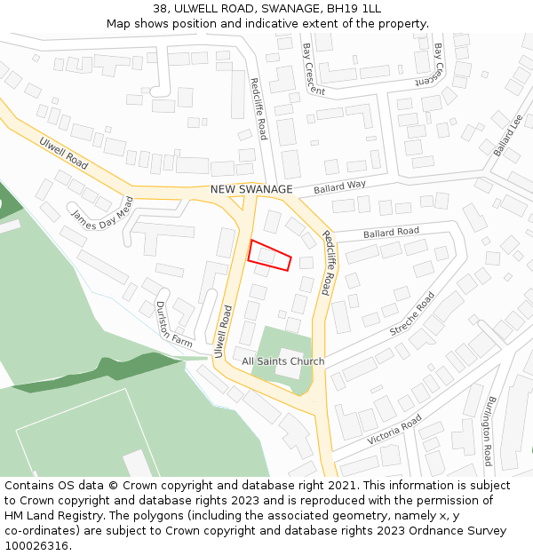 38, ULWELL ROAD, SWANAGE, BH19 1LL: Location map and indicative extent of plot