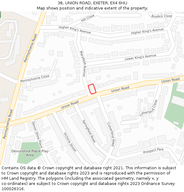 38, UNION ROAD, EXETER, EX4 6HU: Location map and indicative extent of plot