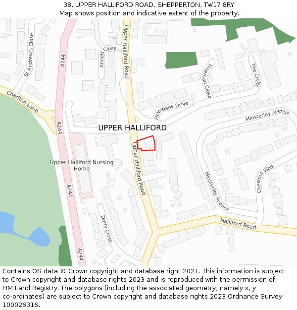 38, UPPER HALLIFORD ROAD, SHEPPERTON, TW17 8RY: Location map and indicative extent of plot