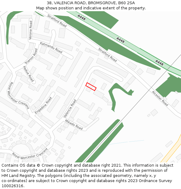 38, VALENCIA ROAD, BROMSGROVE, B60 2SA: Location map and indicative extent of plot