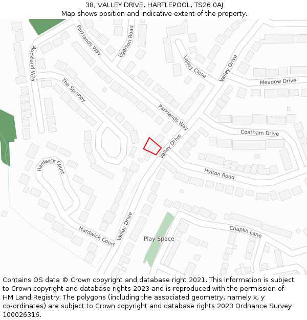 38, VALLEY DRIVE, HARTLEPOOL, TS26 0AJ: Location map and indicative extent of plot