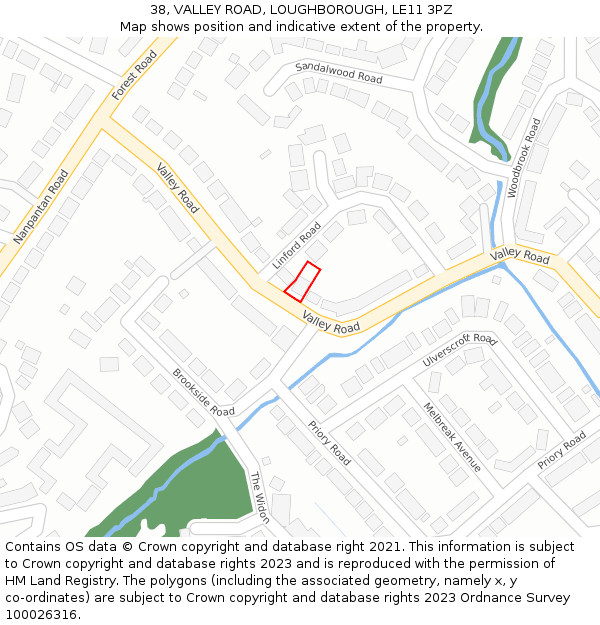 38, VALLEY ROAD, LOUGHBOROUGH, LE11 3PZ: Location map and indicative extent of plot