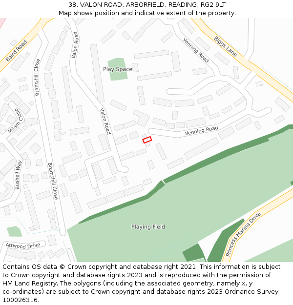 38, VALON ROAD, ARBORFIELD, READING, RG2 9LT: Location map and indicative extent of plot