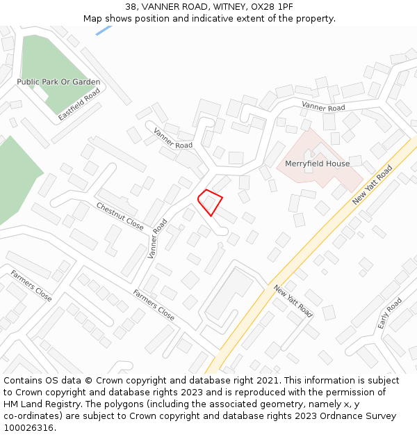 38, VANNER ROAD, WITNEY, OX28 1PF: Location map and indicative extent of plot