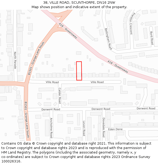38, VILLE ROAD, SCUNTHORPE, DN16 2NW: Location map and indicative extent of plot