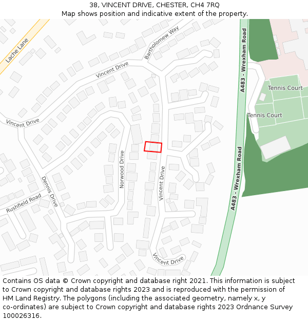 38, VINCENT DRIVE, CHESTER, CH4 7RQ: Location map and indicative extent of plot