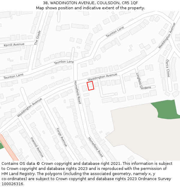 38, WADDINGTON AVENUE, COULSDON, CR5 1QF: Location map and indicative extent of plot