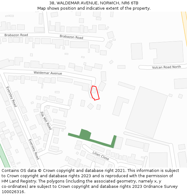 38, WALDEMAR AVENUE, NORWICH, NR6 6TB: Location map and indicative extent of plot