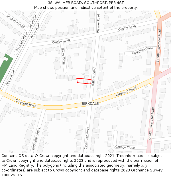 38, WALMER ROAD, SOUTHPORT, PR8 4ST: Location map and indicative extent of plot