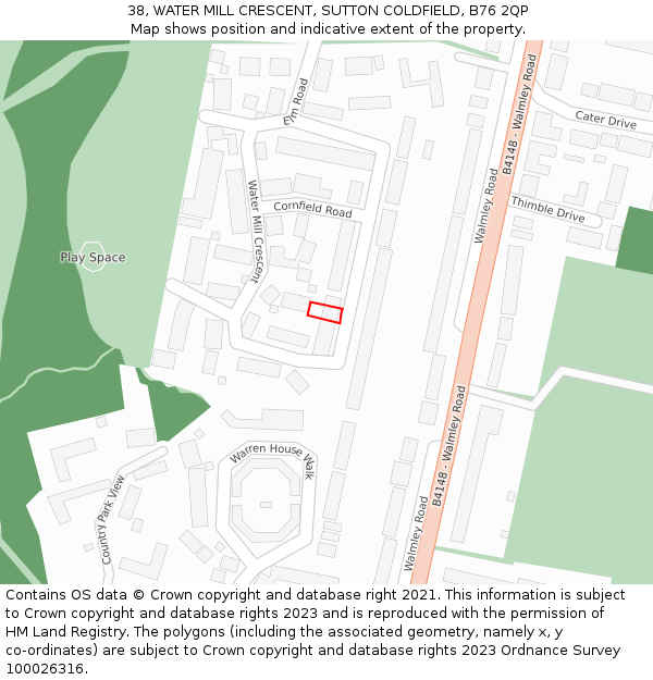 38, WATER MILL CRESCENT, SUTTON COLDFIELD, B76 2QP: Location map and indicative extent of plot