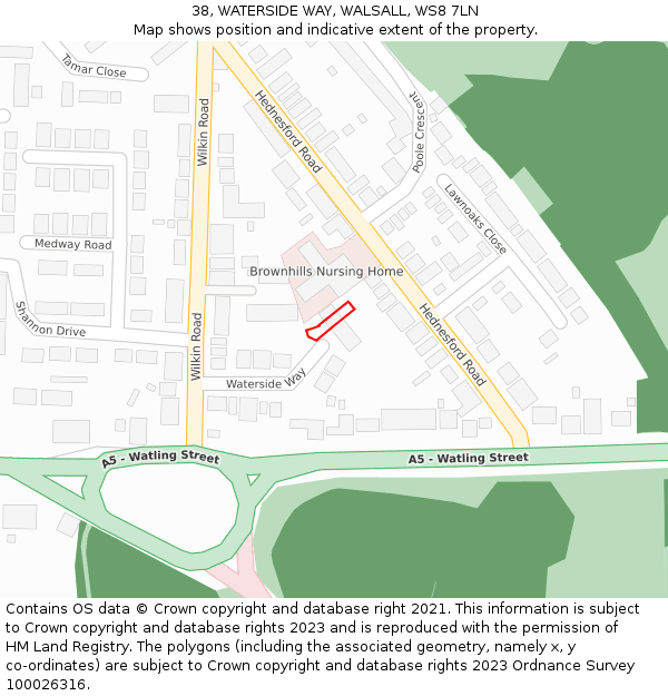 38, WATERSIDE WAY, WALSALL, WS8 7LN: Location map and indicative extent of plot