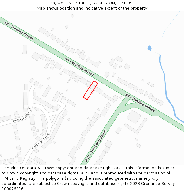 38, WATLING STREET, NUNEATON, CV11 6JL: Location map and indicative extent of plot