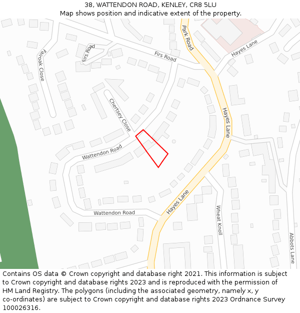 38, WATTENDON ROAD, KENLEY, CR8 5LU: Location map and indicative extent of plot
