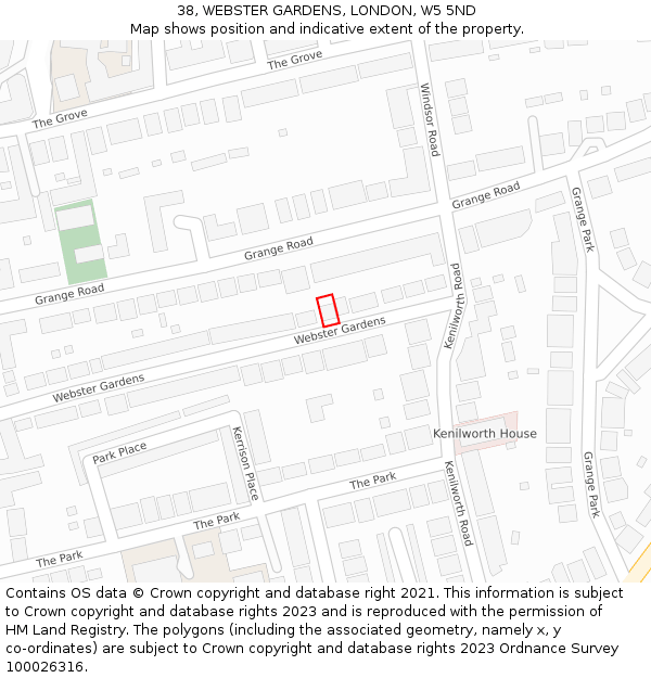 38, WEBSTER GARDENS, LONDON, W5 5ND: Location map and indicative extent of plot