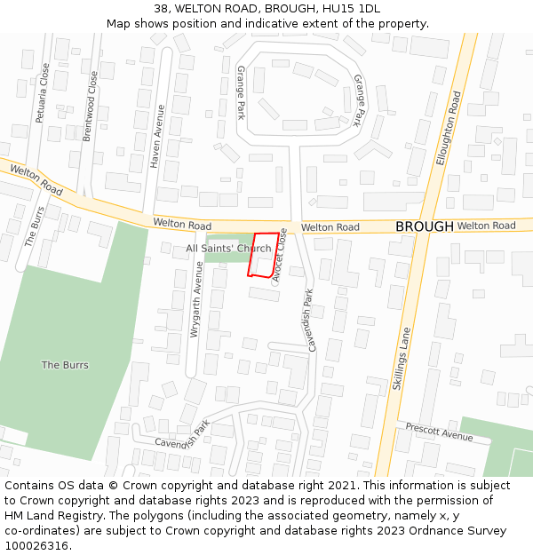38, WELTON ROAD, BROUGH, HU15 1DL: Location map and indicative extent of plot